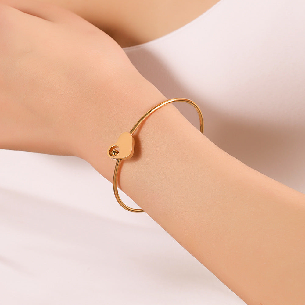 Minimalist Heart Stainless Steel Plated Cuff Bracelet for Women and Couples