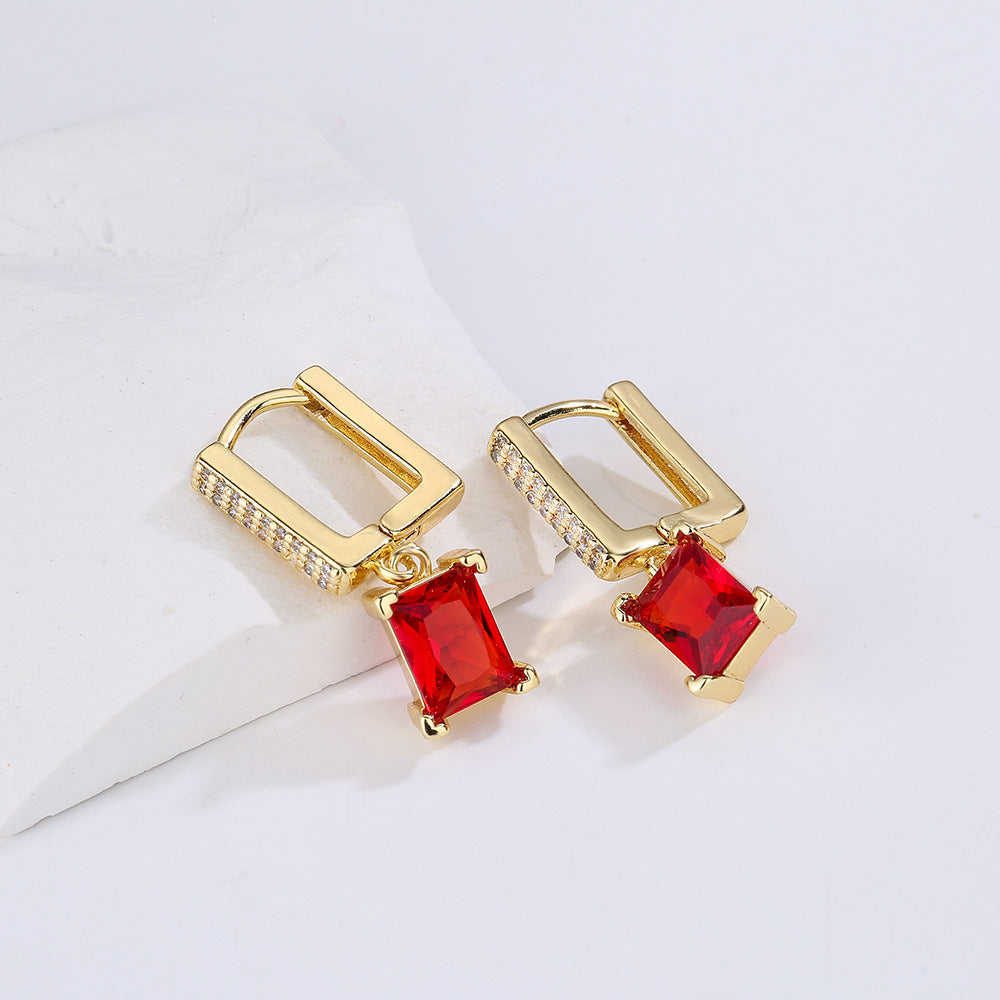 Minimalist Geometric Copper Earrings with Gold Plating and Zircon Accents for Women