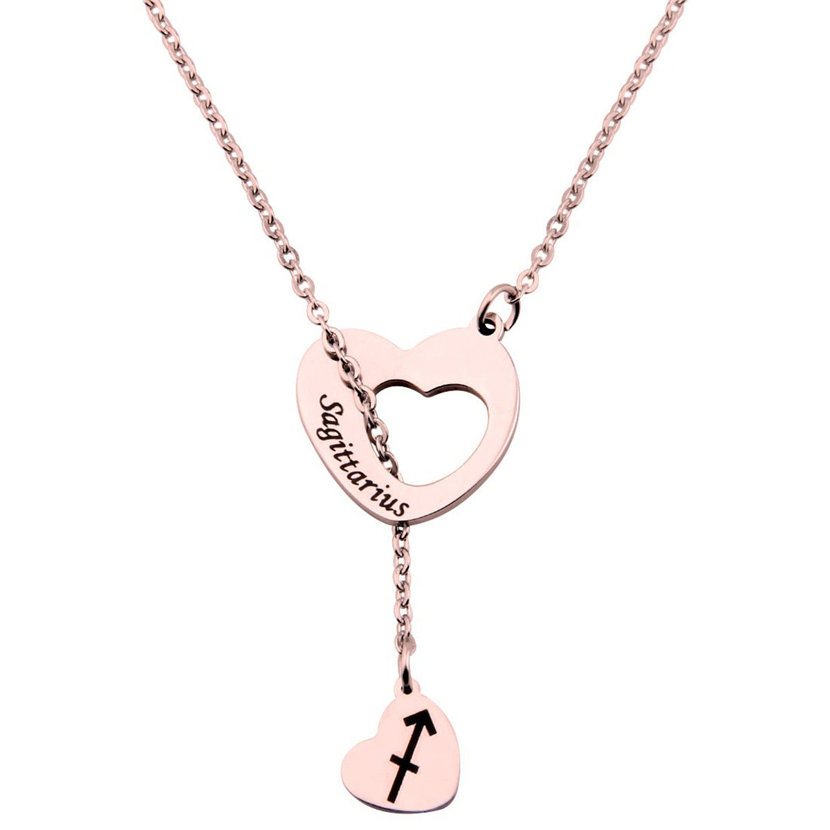 Natural and Fresh Sweet Heart-Shaped Stainless Steel Lariat Y Necklace with Polished Titanium Steel Pendant for Women