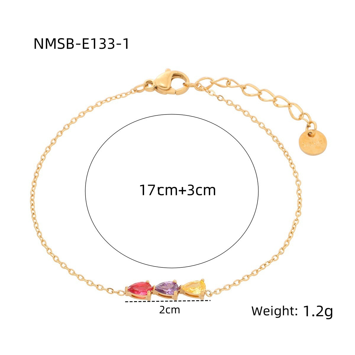 Fashionable Minimalist Geometric Titanium Steel Bracelet for Women with Zircon Water-Drop Pendants and Electroplated Finish