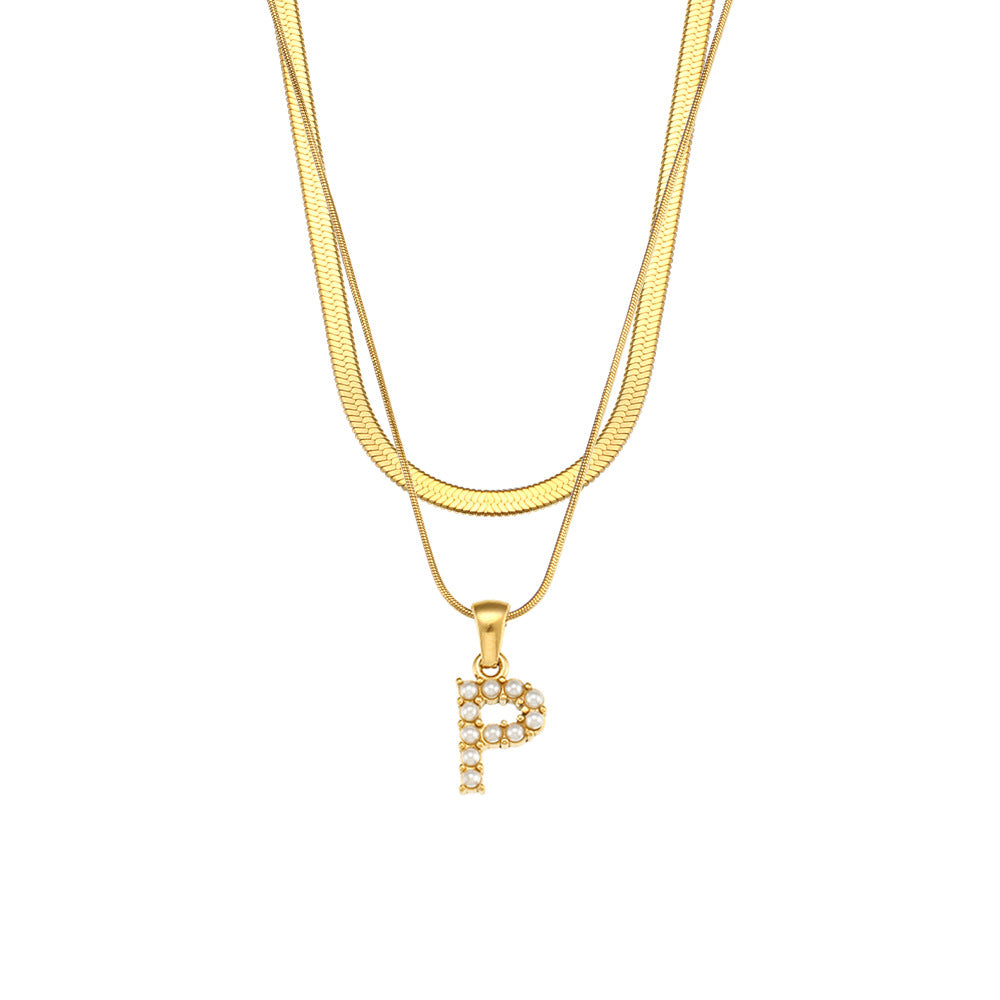 Collana con Pendente a Lettera alla Moda in Acciaio Inossidabile con Finitura Placcata e Catena Serpentina da Donna