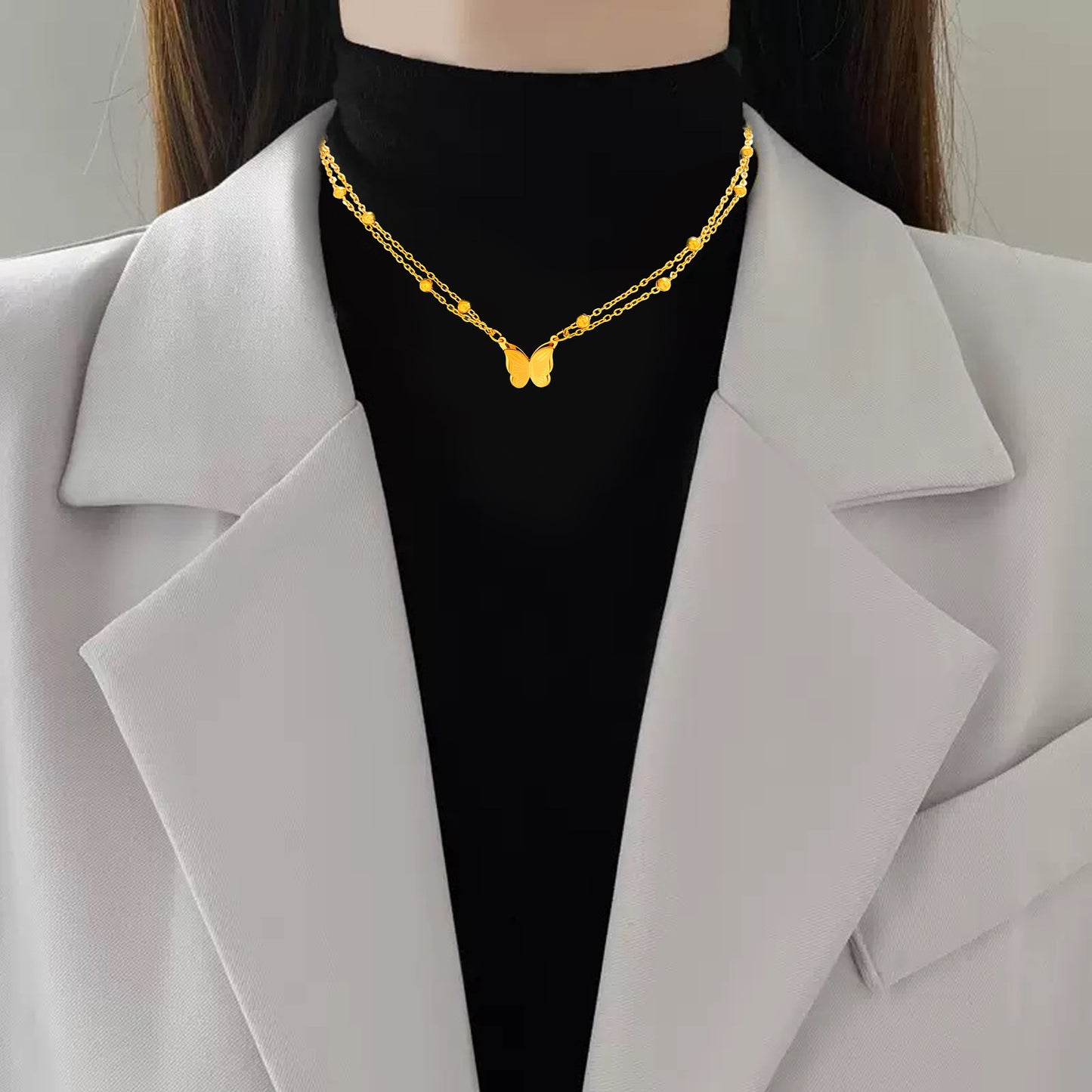 Sporty Sweet Butterfly Titanium Steel Plated Necklace with Brass Pendant Cable Chain Unisex