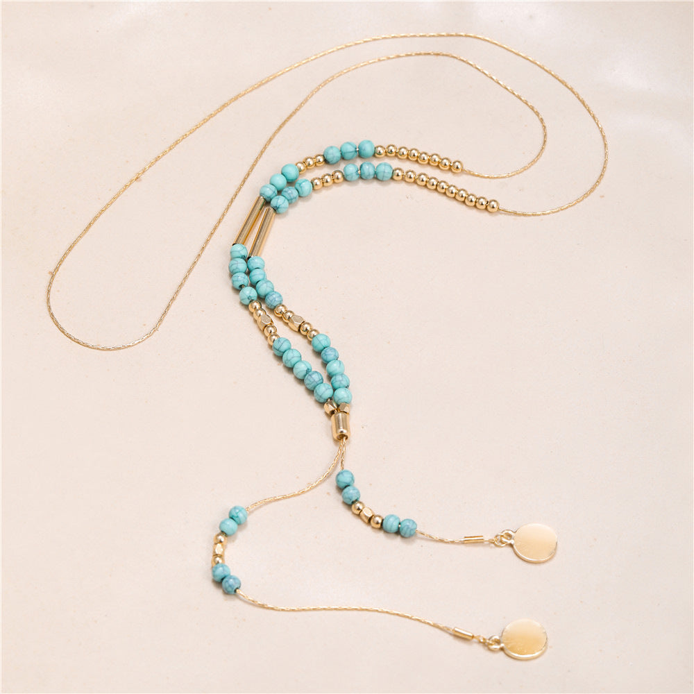 Bohemian Geometric Faux Turquoise Plated Alloy Multi-Layer Snake Chain Necklace for Women