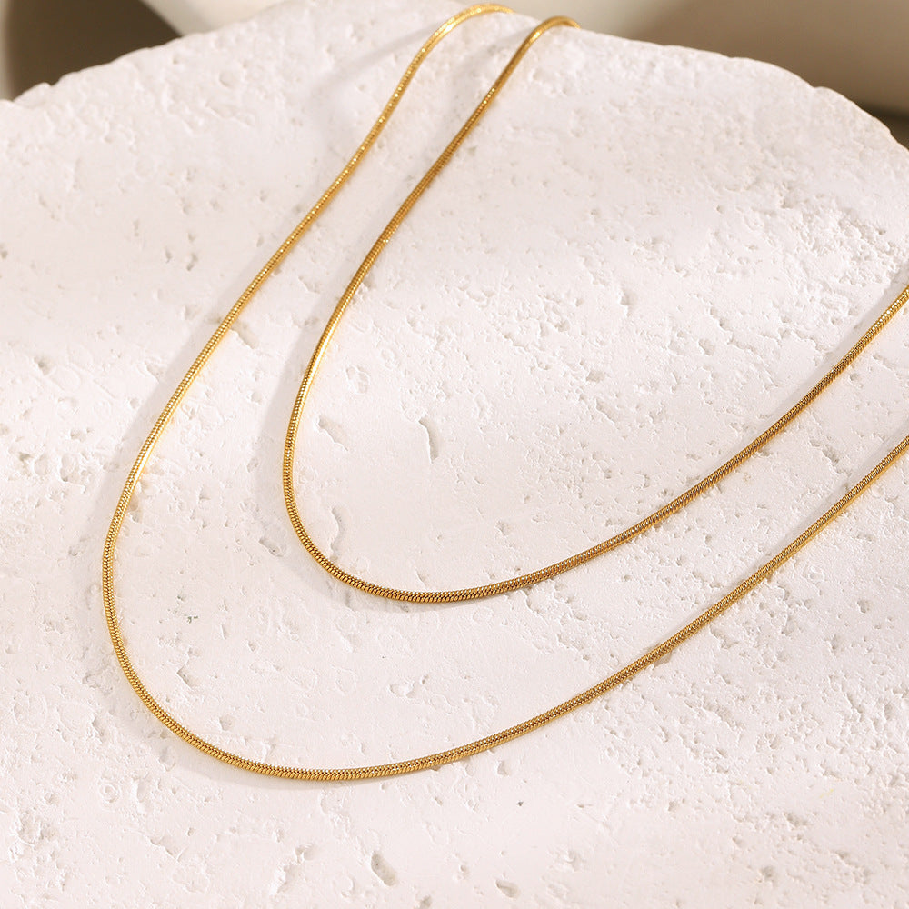 Chic Geometric Stainless Steel Plated 18K Gold Double Layer Necklace for Women