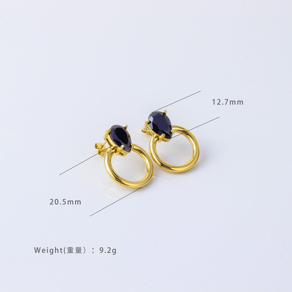Orecchini alla moda in acciaio inossidabile a forma di goccia con placcatura sottovuoto in oro 18 carati e accenti in zirconia