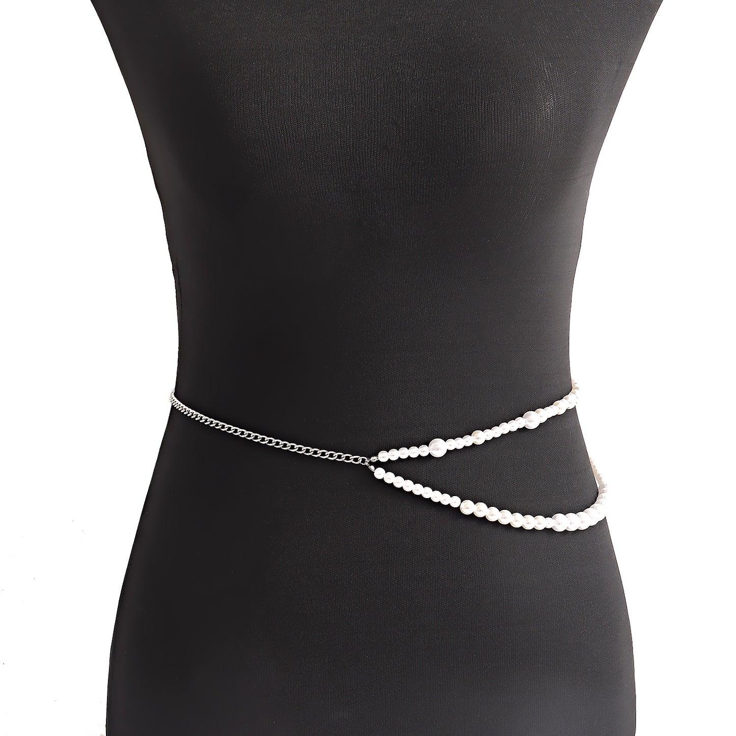 Minimalist Punk Double Layer Faux Pearl Metal Waist Chain for Women