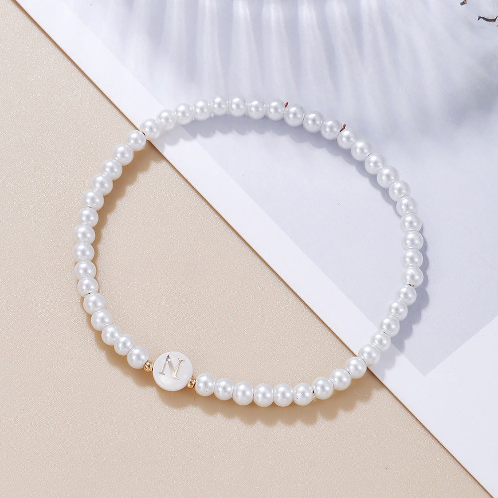 Minimalist Sweet Letter Imitation Pearl Handmade Bracelet for Women