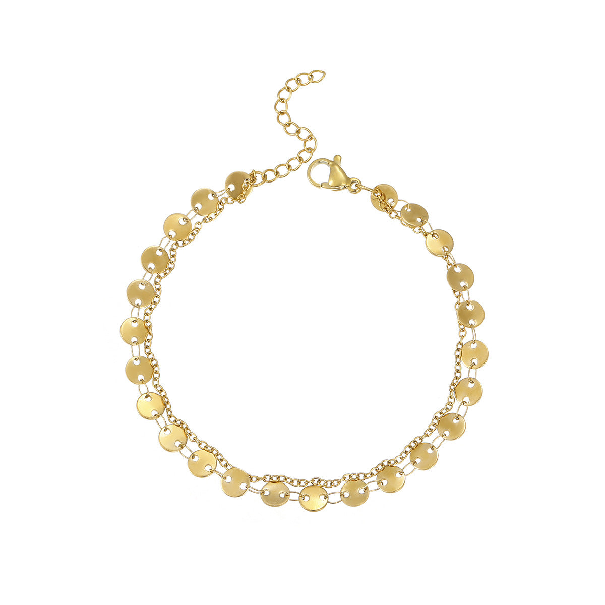 Vintage-Inspired Double-Layer Geometric Circle Bracelet for Women in Stainless Steel with Plated Finish
