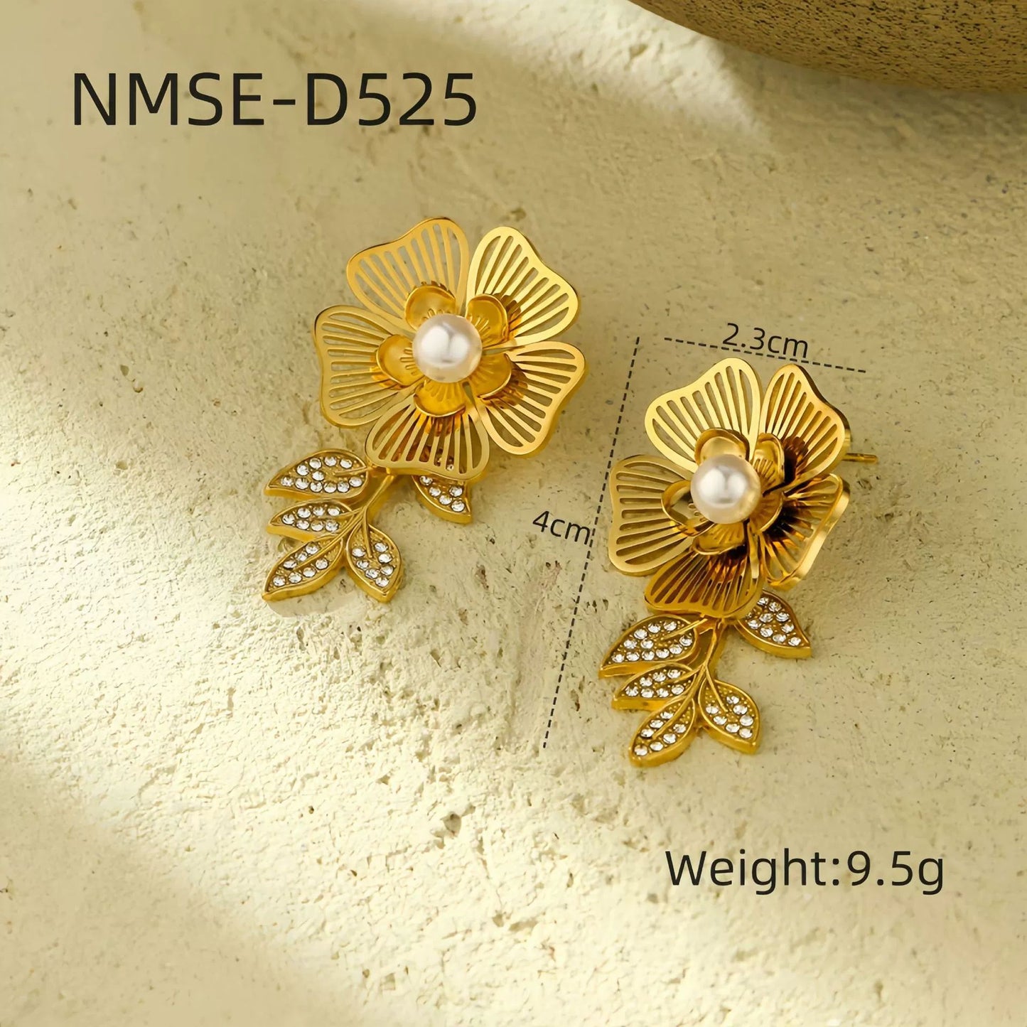 Elegantes Pendientes de Perlas de Acero Inoxidable con Forma Geométrica y Baño de Oro para Mujer