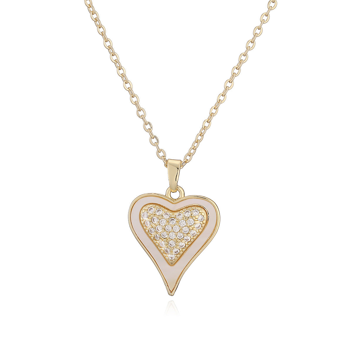 Minimalist Elegant 18K Gold Plated Brass Cubic Zirconia Heart Pendant Necklace