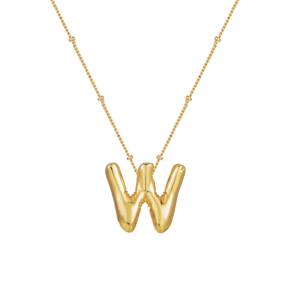 18K Gold Plated Heart Letter Necklace Minimalist Polished Brass Pendant Cable Chain for Women