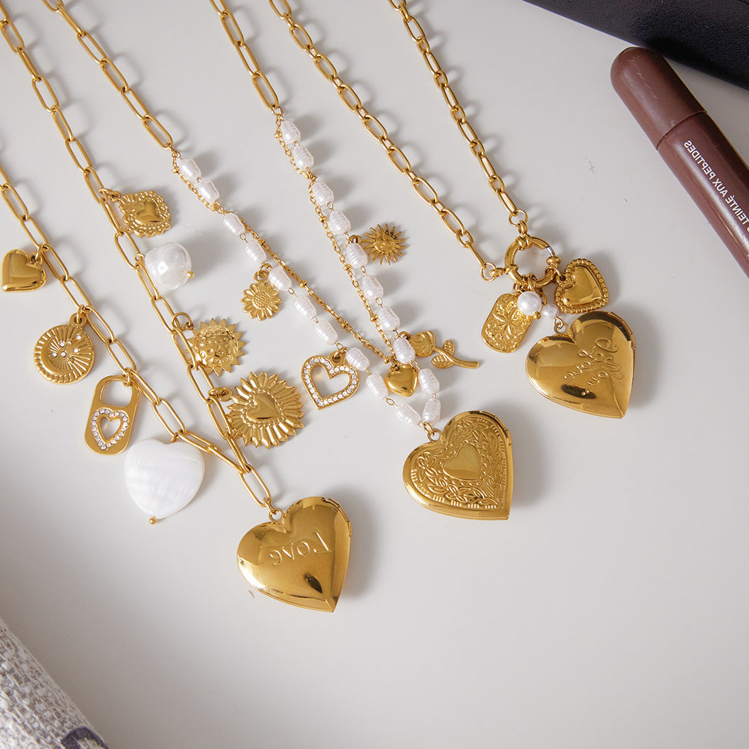Collana Pendente a Cuore Casual in Acciaio Inossidabile con Finitura Placcata da Donna
