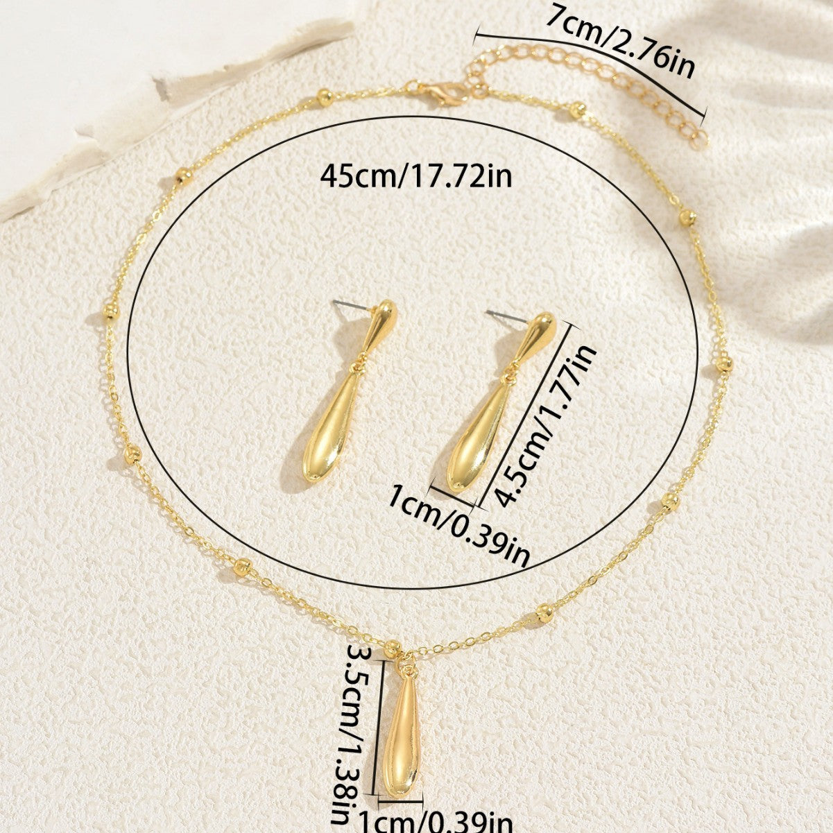 Geometric Teardrop Pendant Necklace and Earrings Set for Women Zinc Alloy Plated Fashion Jewelry