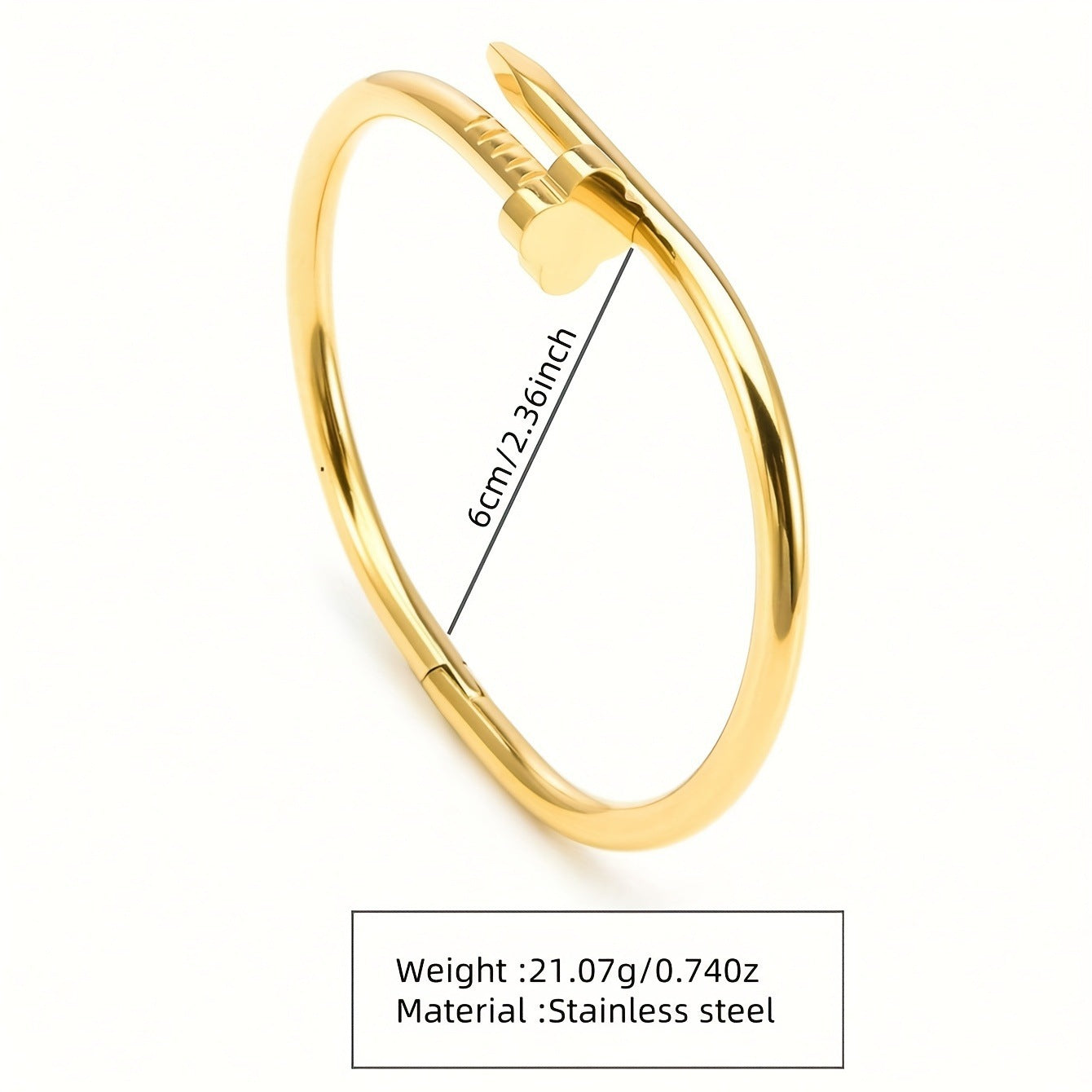 Elegante Bracciale Rigido in Acciaio Inossidabile Placcato Oro 18K con Design Geometrico, Trifoglio e Chiodo