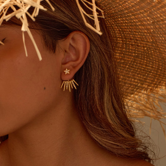 Elegantes Pendientes Geométricos de Acero Inoxidable con Forma de Estrella y Acabado Bañado para Mujer