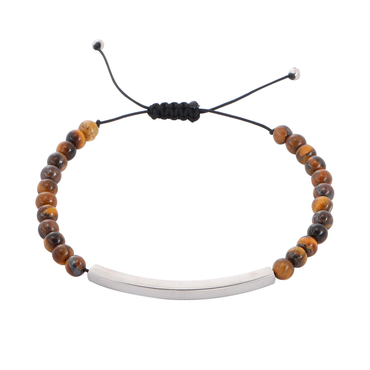 Fashionable Geometric Tiger Eye Beaded Bracelet with Stainless Steel Clasp Adjustable Handmade Braided Cord for Women
