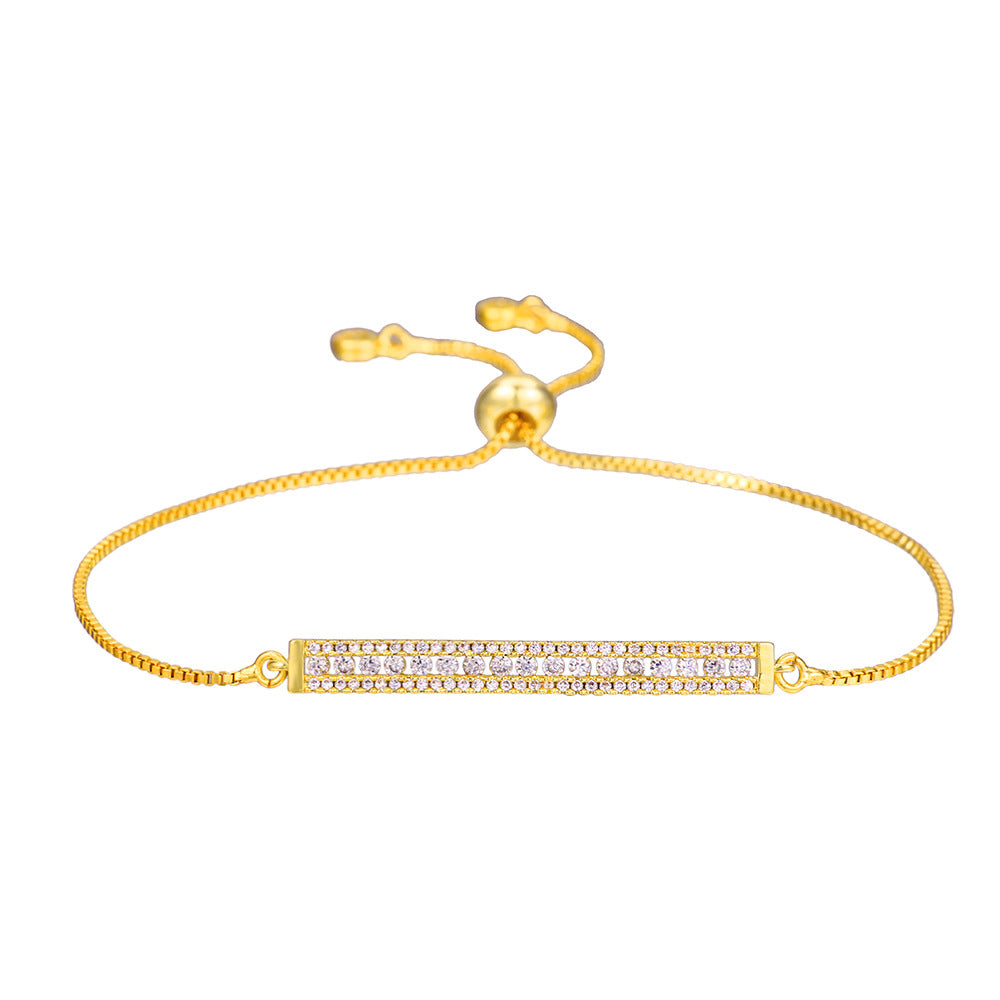 Minimalist Geometric Round Brass Plated Bracelet with Cubic Zirconia for Women