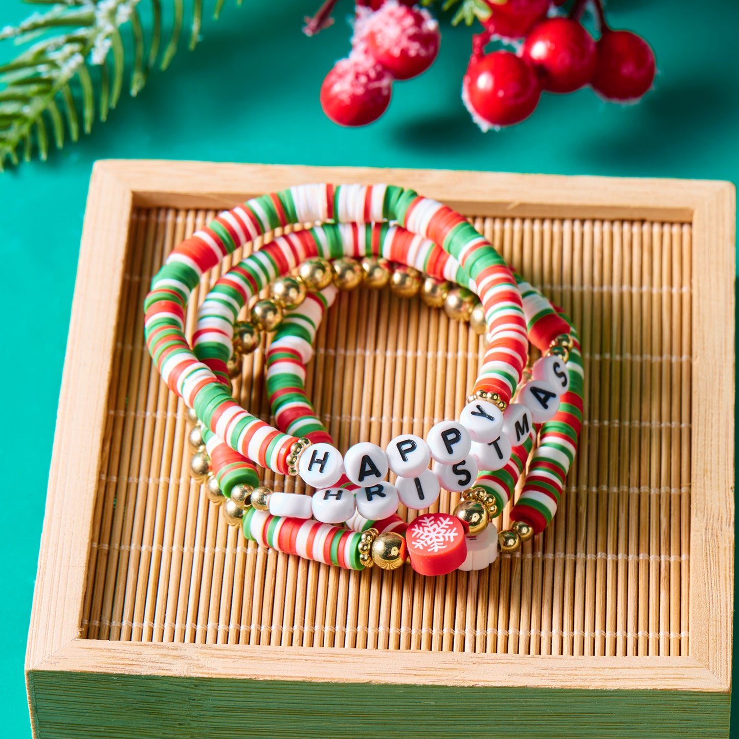 Christmas Cartoon Character Resin Bracelet Set with Snowflake Reindeer Bell Santa Claus Elements Casual Unisex Jewelry