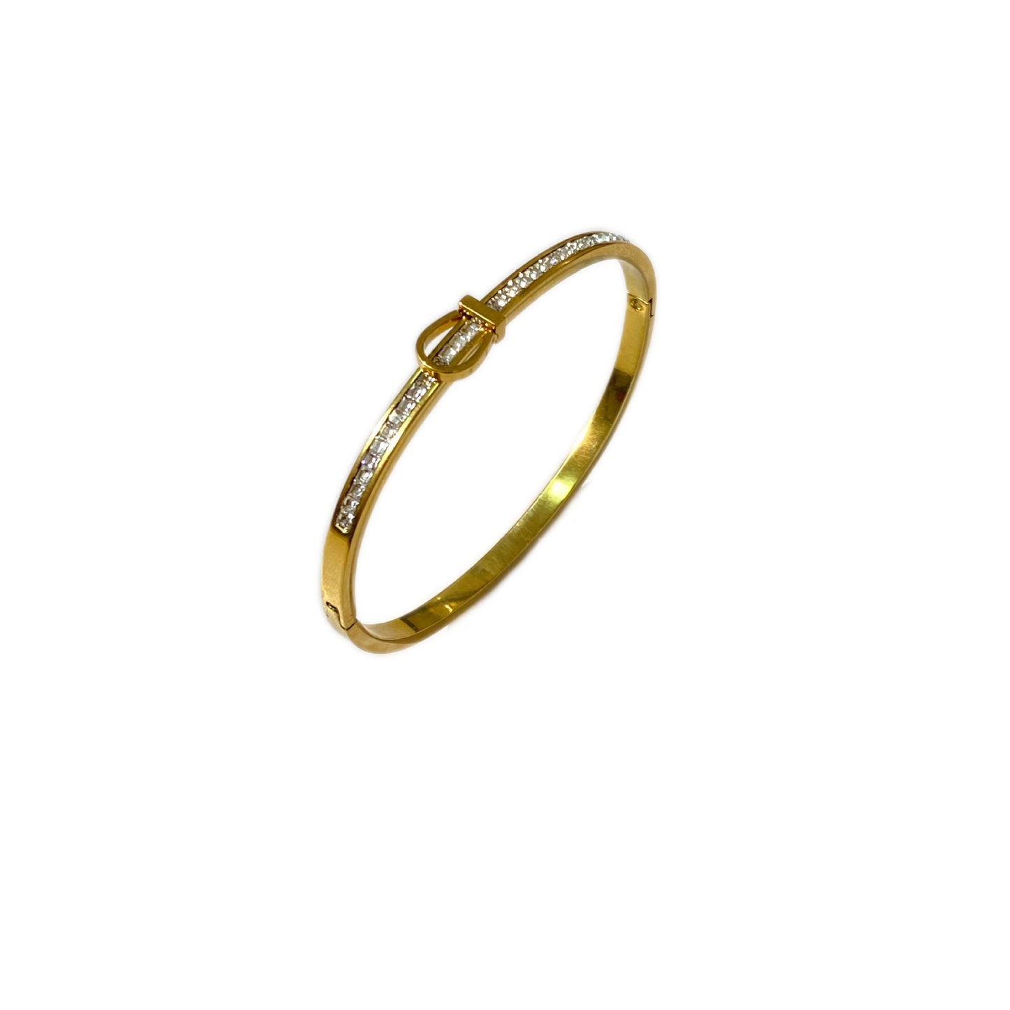 Minimalist Elegant Oval Geometric Cubic Zirconia Plated Titanium Steel Buckle Bracelet