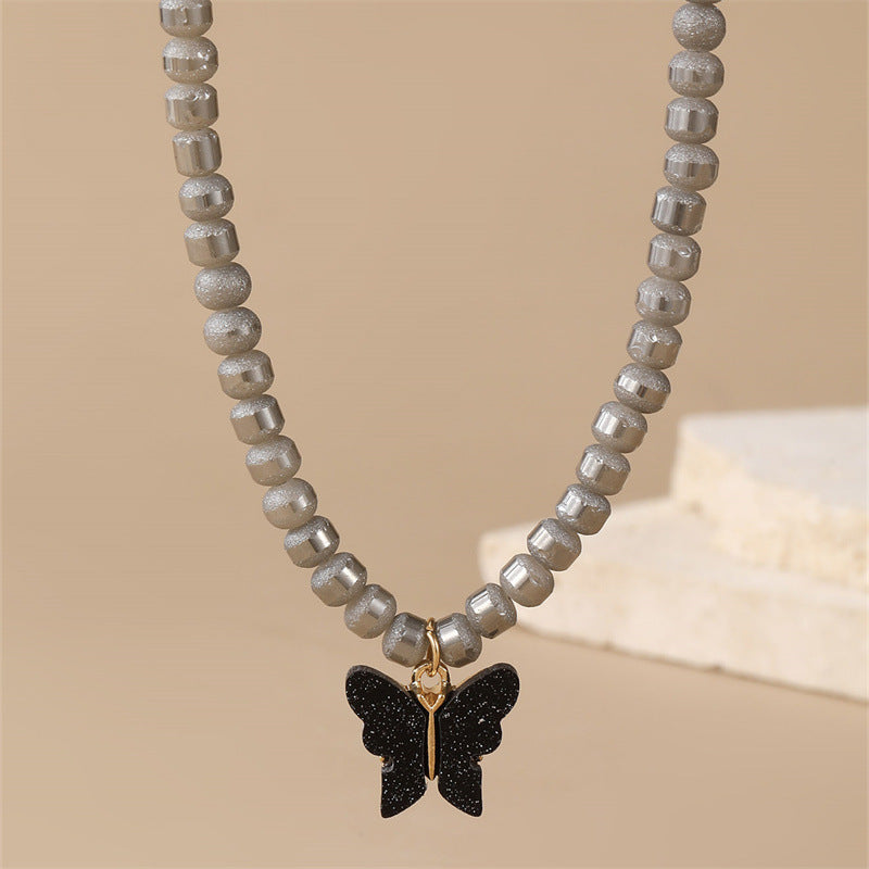 Juego de collar con colgante de lazo de mariposa minimalista para niñas, cadena de cuentas redondas de aleación, regalo de joyería para niños