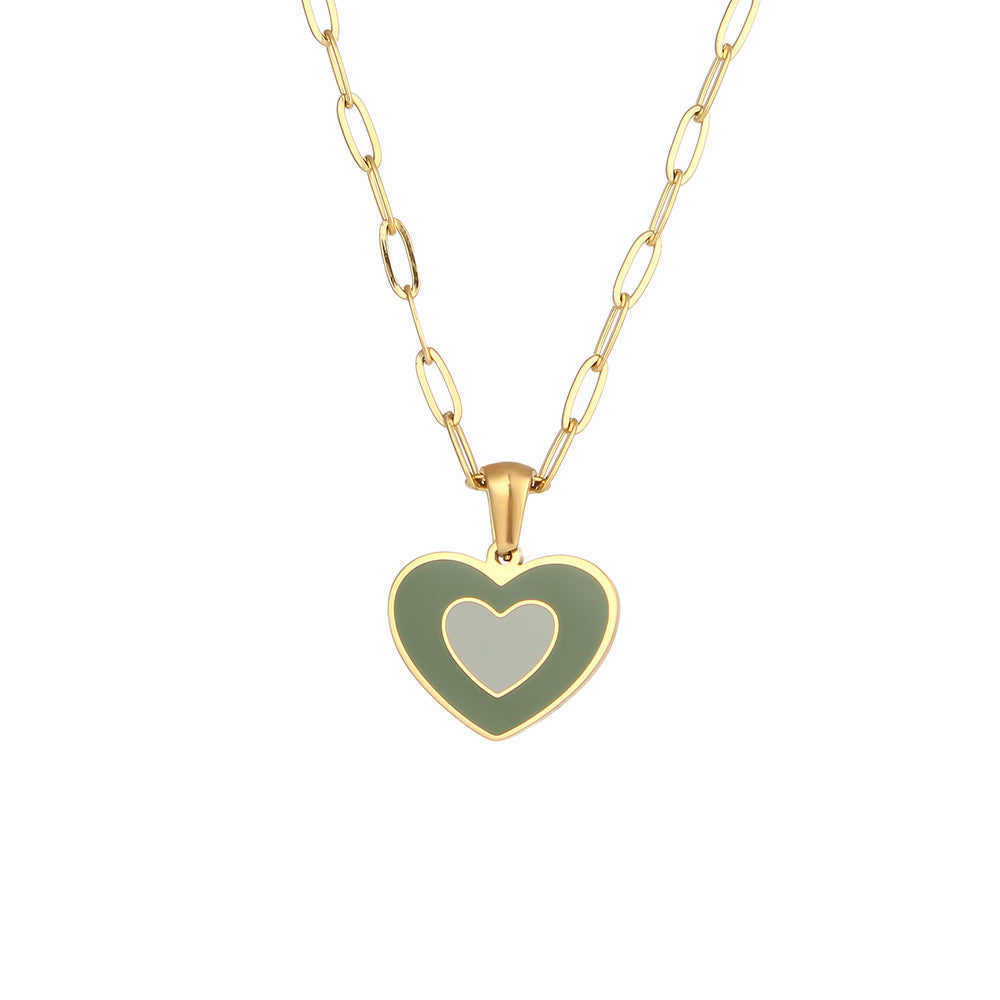 Collana con Ciondolo a Angelo Geometrico Minimalista in Acciaio al Titanio Placcato Oro 18K, Design Cuore e Libellula da Donna
