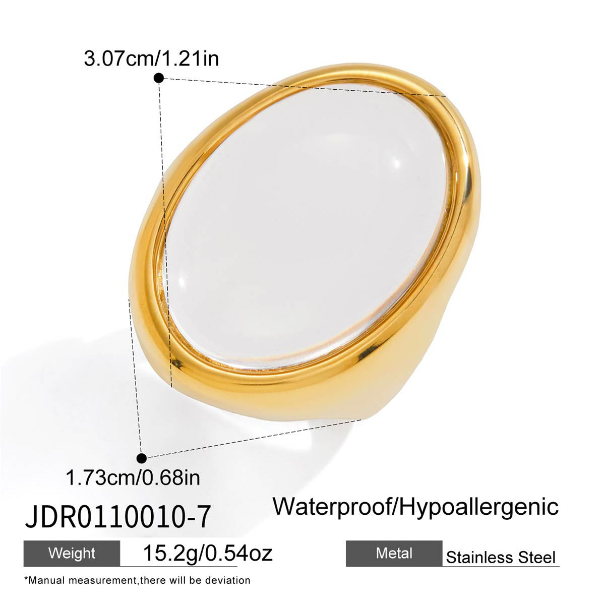 Anello da donna in acciaio inossidabile placcato con ovale geometrico