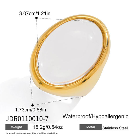 Anillo de Acero Inoxidable Plateado Oval Geométrico para Mujer