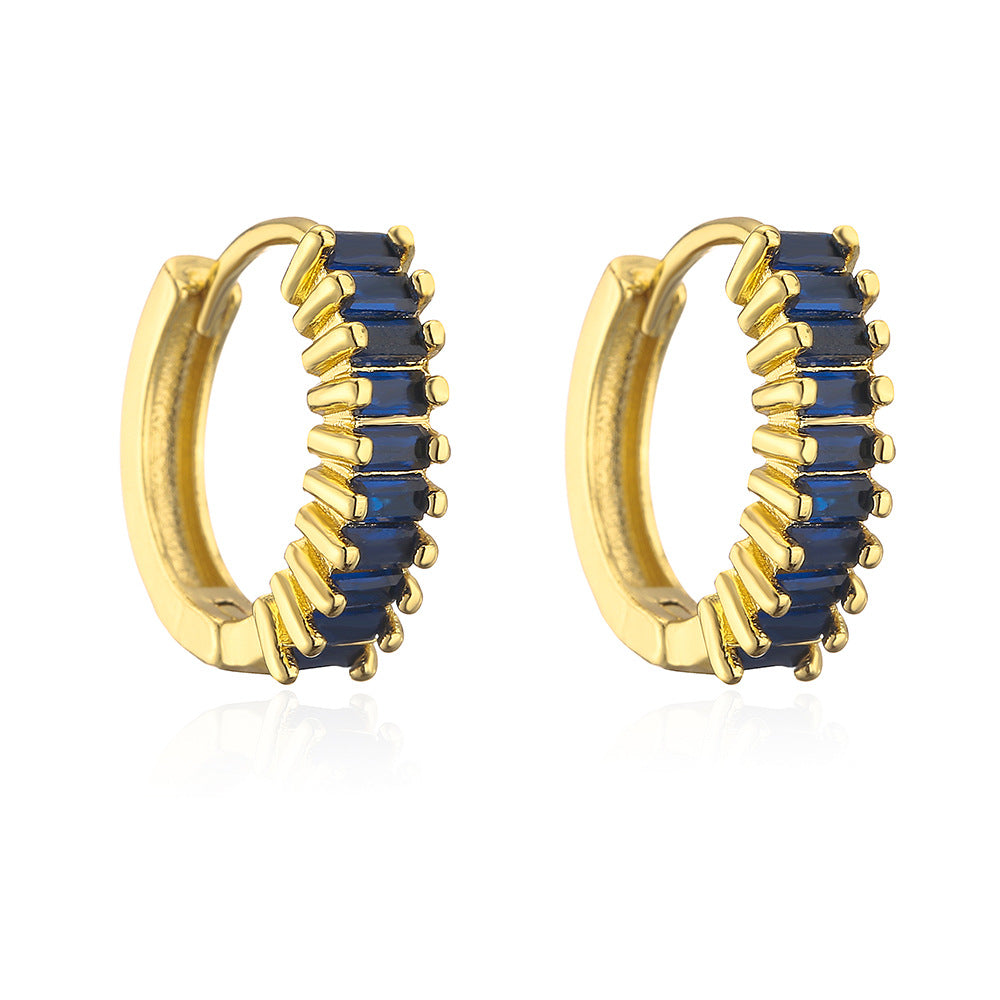 Geometric T-Shaped Copper Earrings with 18K Gold Plating and Cubic Zirconia for Women