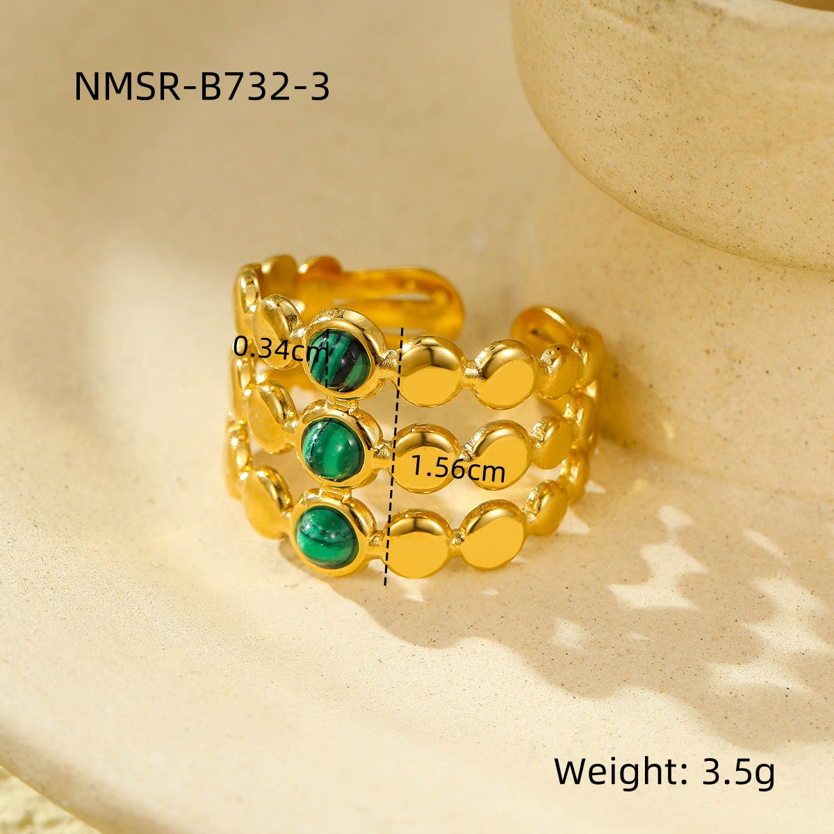Anello in Acciaio Inossidabile con Motivo Geometrico Stile Vintage Instagram con Intarsio in Pietra Naturale e Placcatura in Oro 18K da Donna