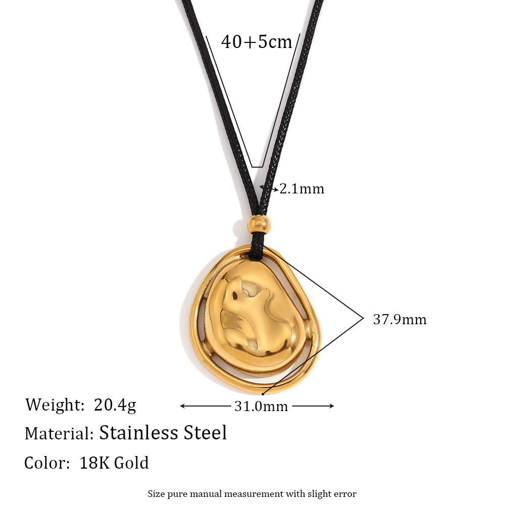 Collana Pendente Minimalista Geometrica in Acciaio Inossidabile con Placcatura in Oro 18K e Pietra Meteorite Irregolare da Donna