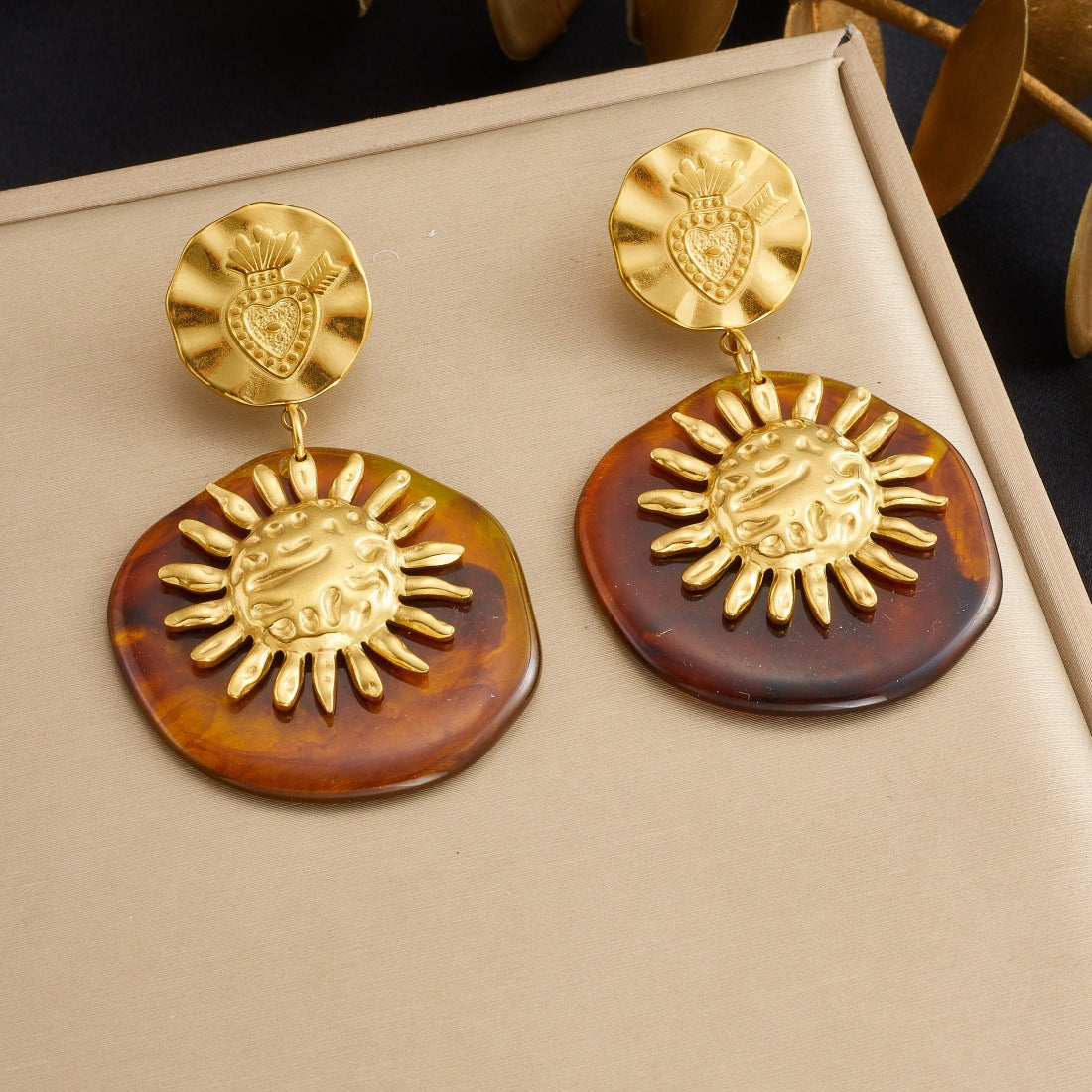 Vintage Geometric Bow Resin Plated Stainless Steel Earrings