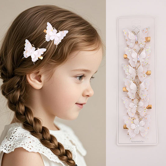 Cute Sweet Multicolor Gradient Butterfly Hair Clip for Girls with Ruffled and Netted Details, Duckbill Style Hair Accessory