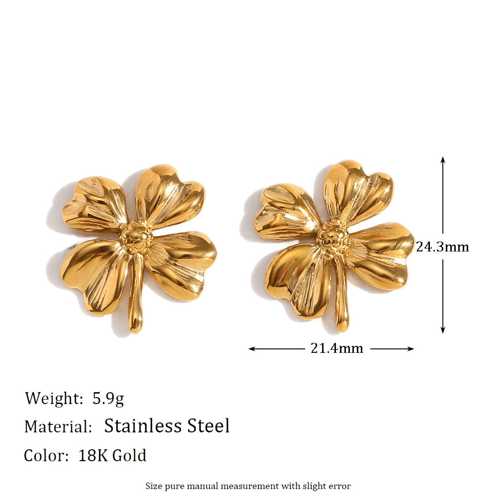 Vintage-Inspired Floral Snail Pendant Earrings in Stainless Steel with 18K Gold Plating for Women