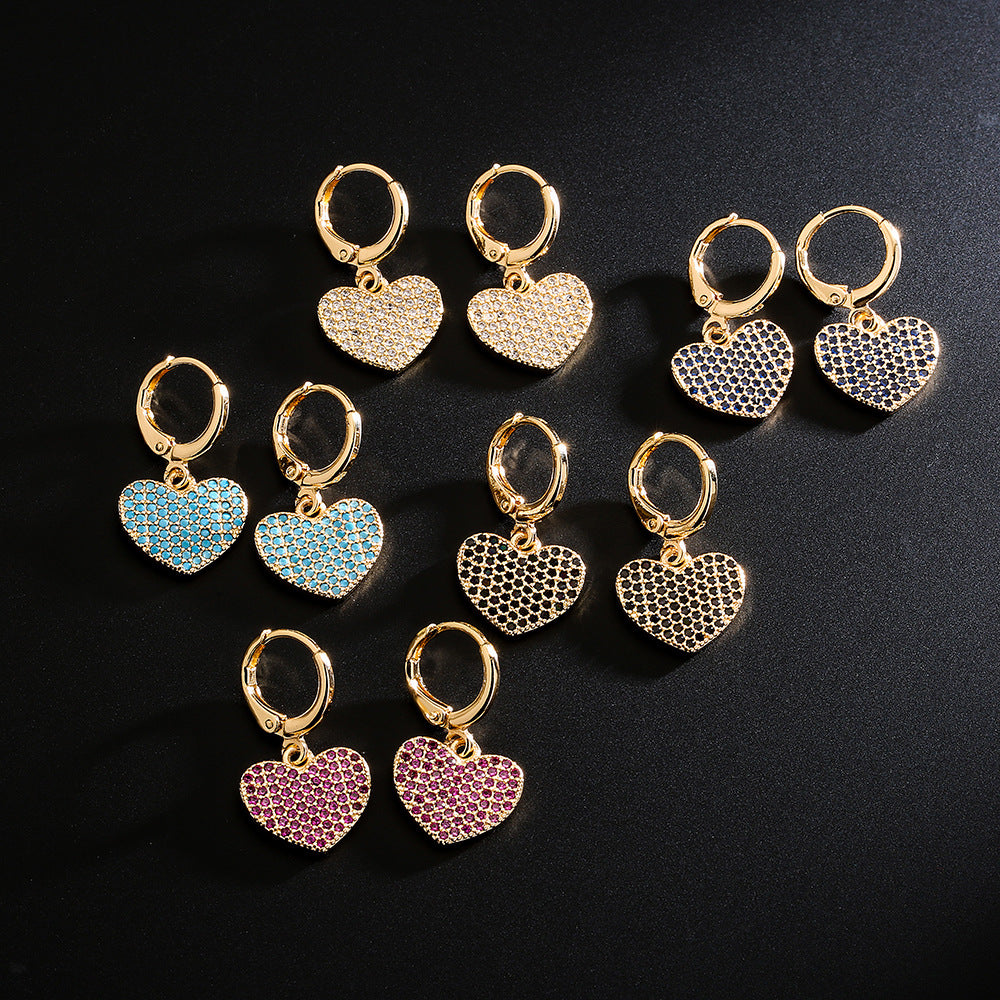Minimalist Heart-Shaped Copper Earrings with 18K Gold Plating and Zircon Inlay