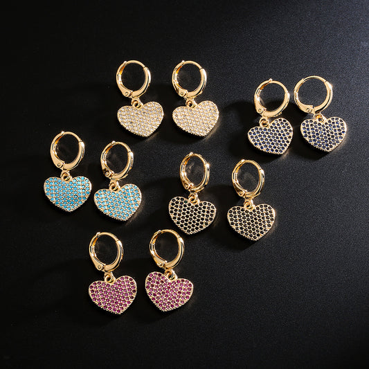 Pendientes Minimalistas de Cobre con Forma de Corazón, Chapado en Oro de 18K y Incrustaciones de Circonita