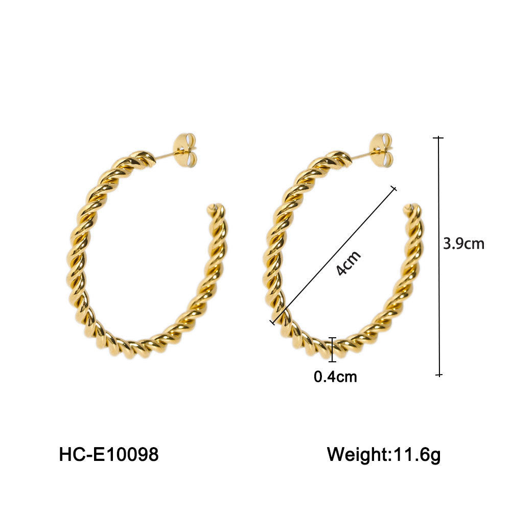 Pendientes minimalistas de acero inoxidable en forma de C con baño de oro de 18K al vacío para mujer