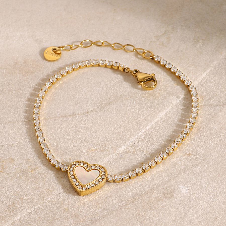 Elegante Bracciale Placcato in Acciaio Inossidabile a Forma di Cuore da Donna con Strass