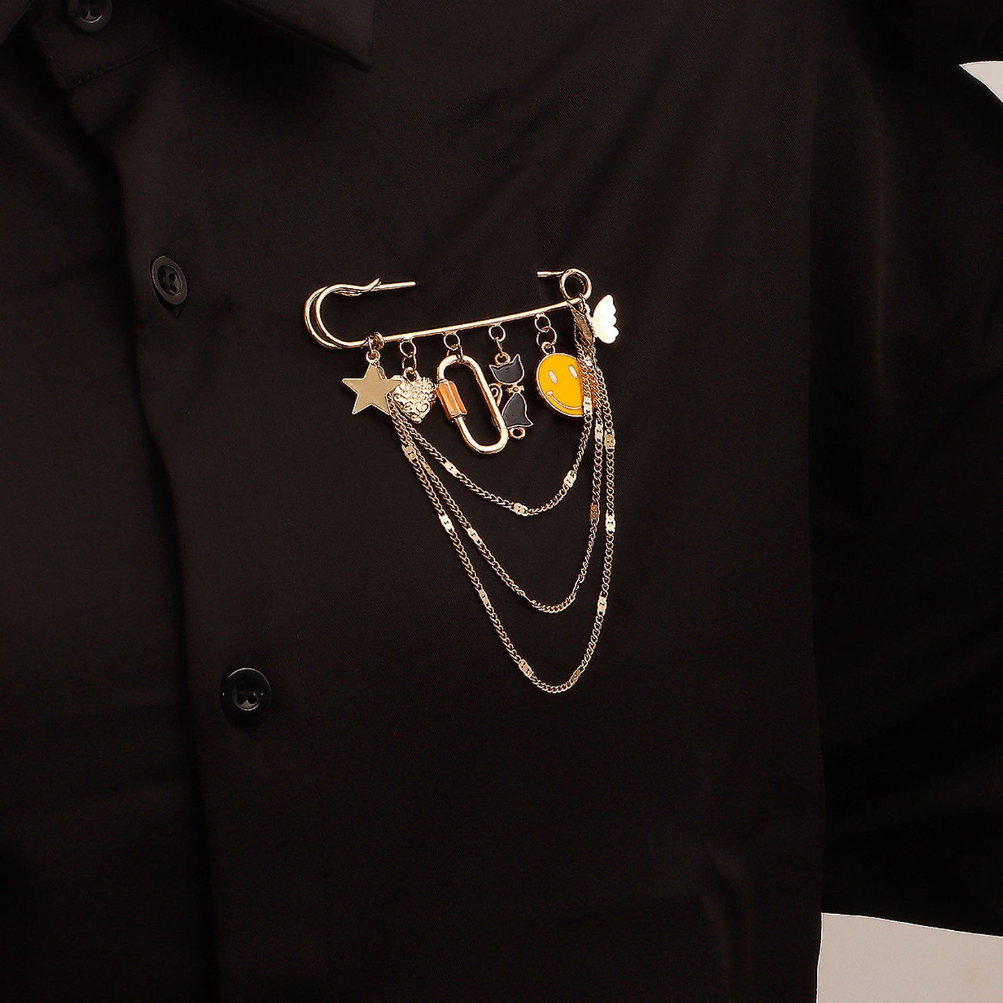Punk Style Geometric Yellow Smiley Face Tassel Pendant Brooch for Women Made of Alloy with Plated Finish