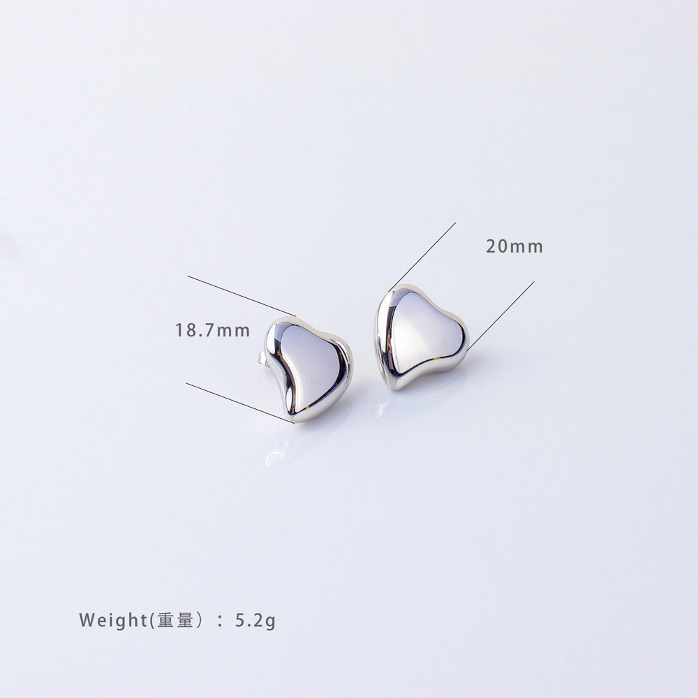 Orecchini da donna in acciaio inossidabile a forma di cuore irregolare, minimalisti ed eleganti, con placcatura in oro 18 carati