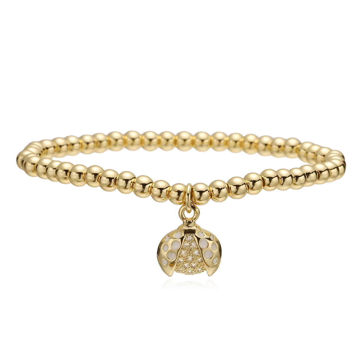 Fashion Minimalist 18K Gold Plated Zircon Ladybug Geometric Copper Bracelet for Women