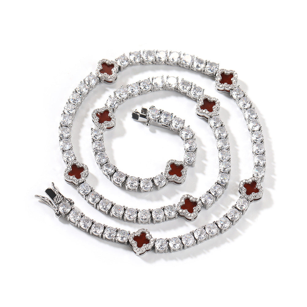 Collana da tennis in ottone con intarsio in strass a quadrifoglio per donna