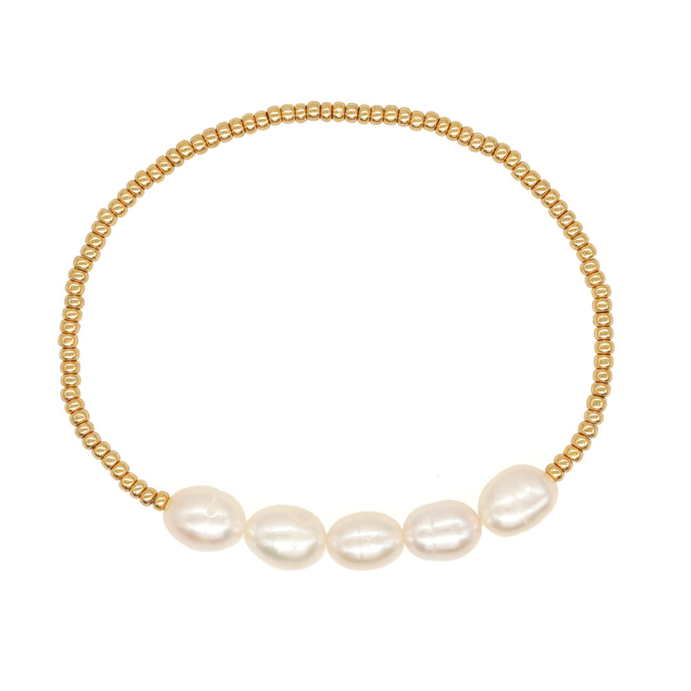 Sweet Geometric Oval Pearl Ball Chain Bracelet for Women