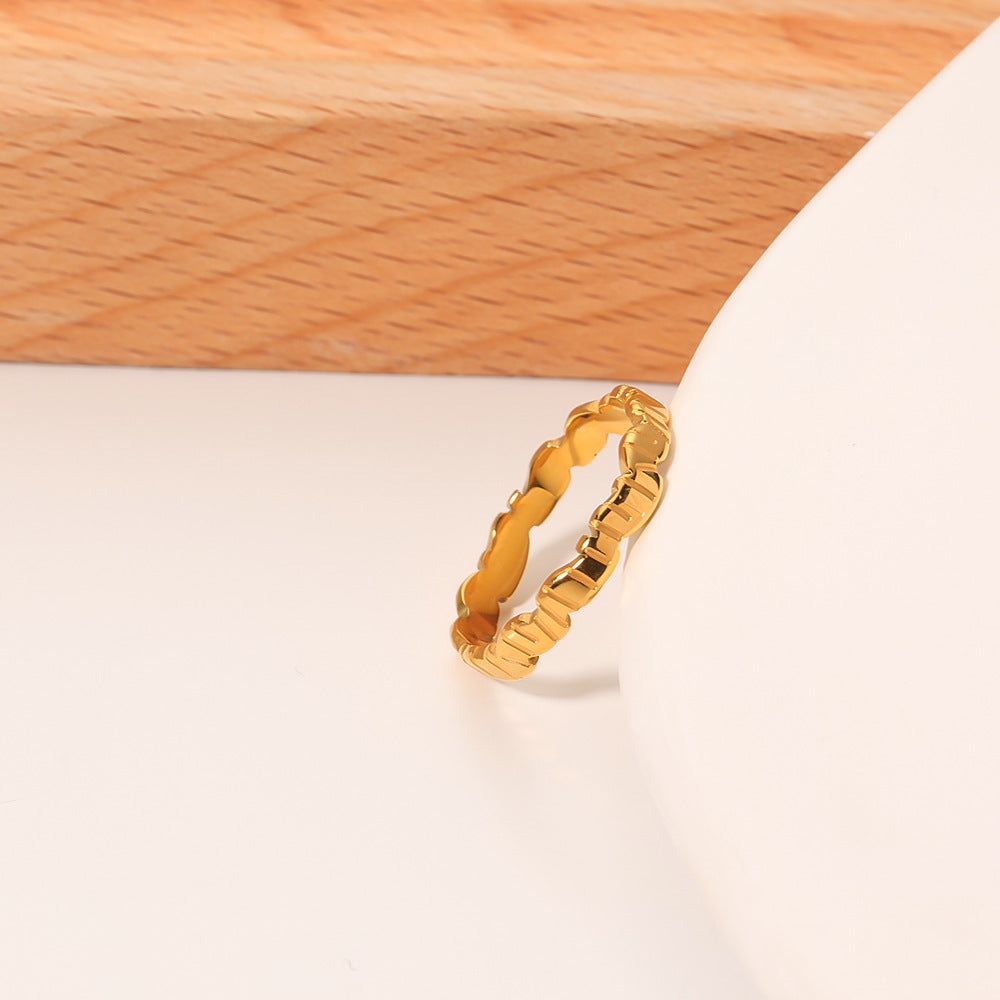 Anello da donna in acciaio al titanio, tondo irregolare geometrico, con finitura galvanica