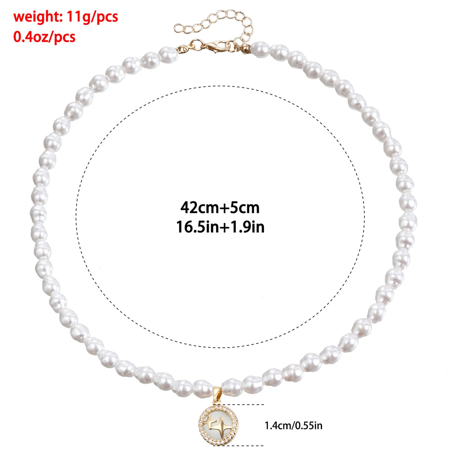 Minimalist Geometric Cross Star Pendant Necklace for Women with Electroplated Metal Chain and Simulated Pearl Beads