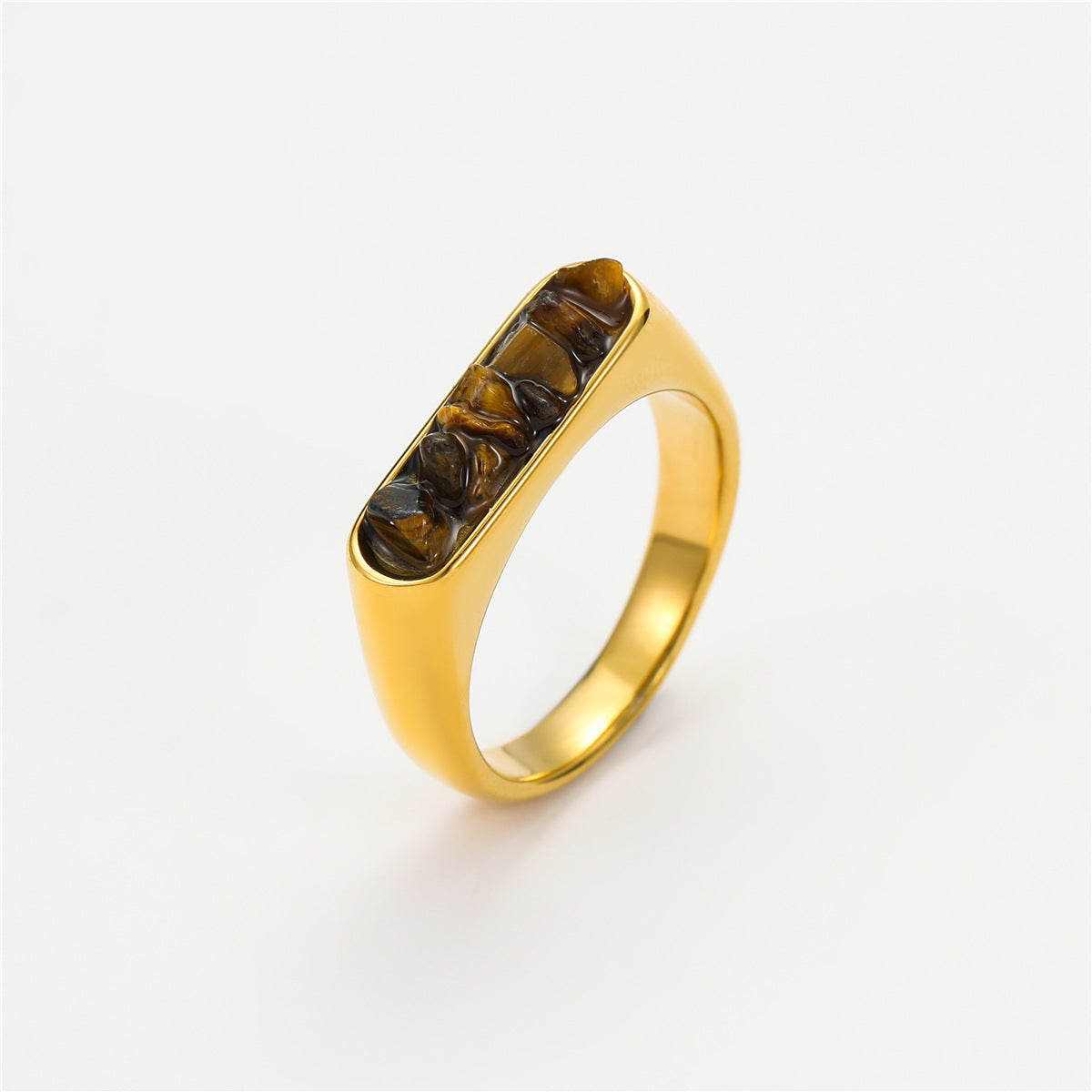 Minimalist French Vintage Style Stainless Steel Ring with Natural Stone Inlay for Women