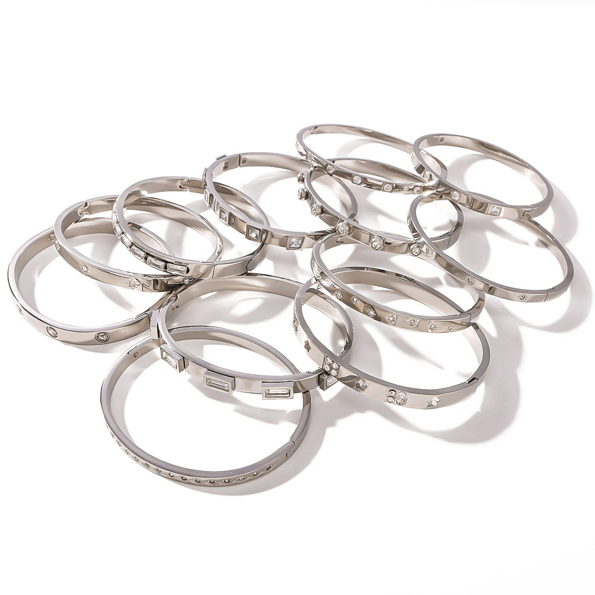 Vintage French-Inspired Geometric Cuff Bracelet in Stainless Steel with 18K Gold Plating and Zircon Inlays Waterproof Hypoallergenic