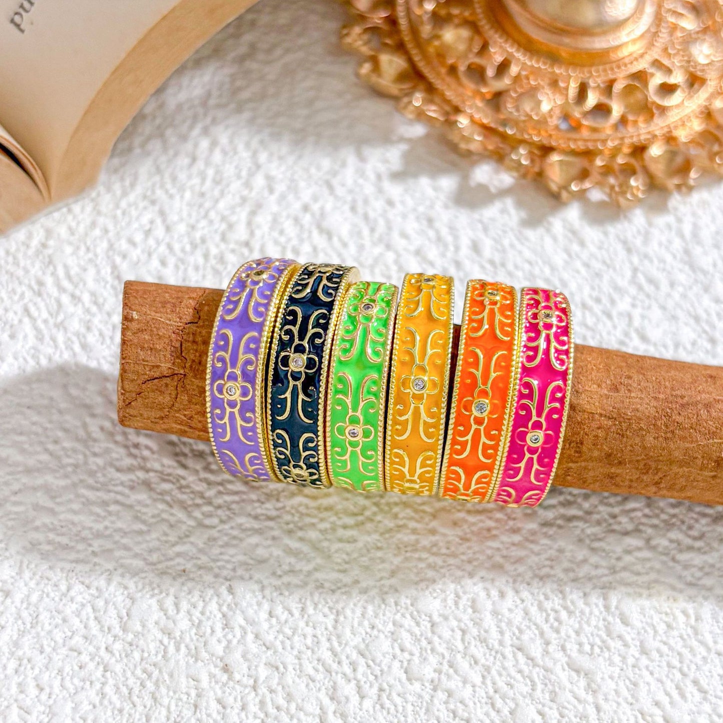 Vintage Sweet Gold Plated Brass Ring with Ethnic Patterns for Women