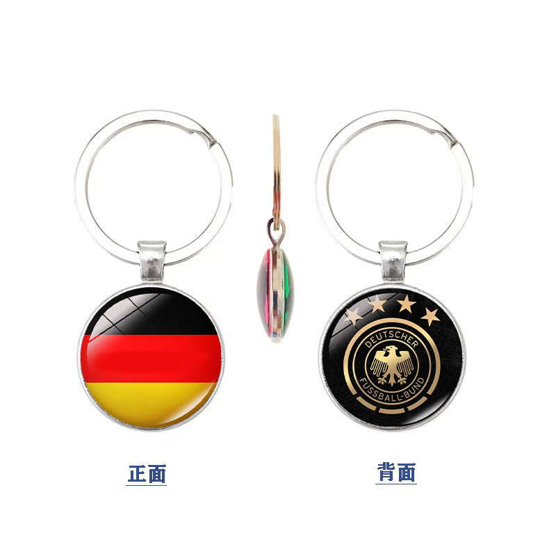 World Cup National Flag and Team Emblem Double-Sided Glass Keychain Pendant