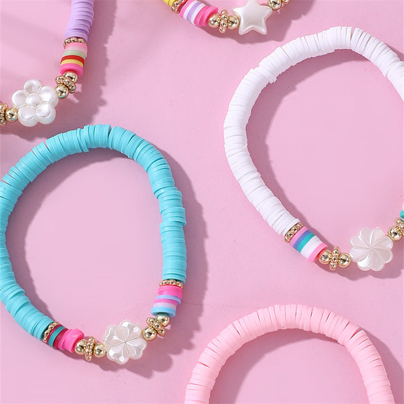 Set di braccialetti bohémien per bambini in argilla polimerica con ciondoli smaltati a forma di farfalla e stella, per bambine dai 6 ai 10 anni
