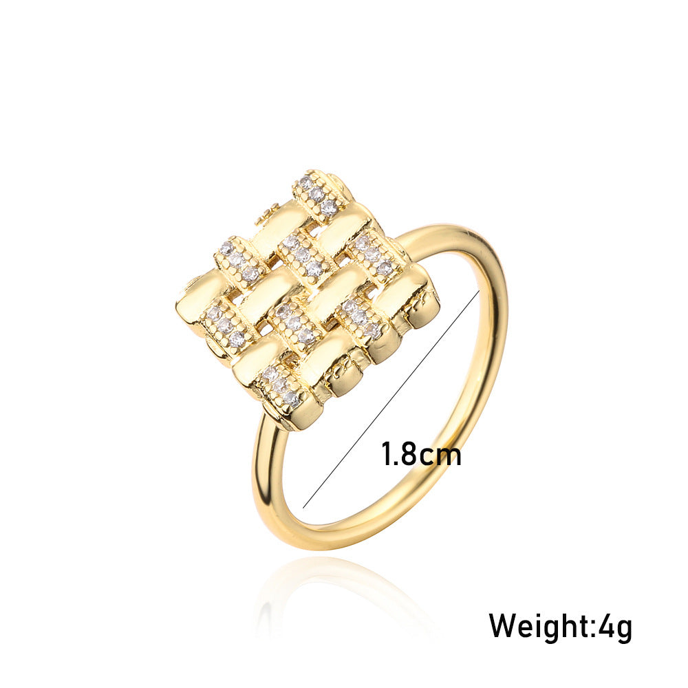 18K Gold Plated Brass Geometric Open Ring for Women